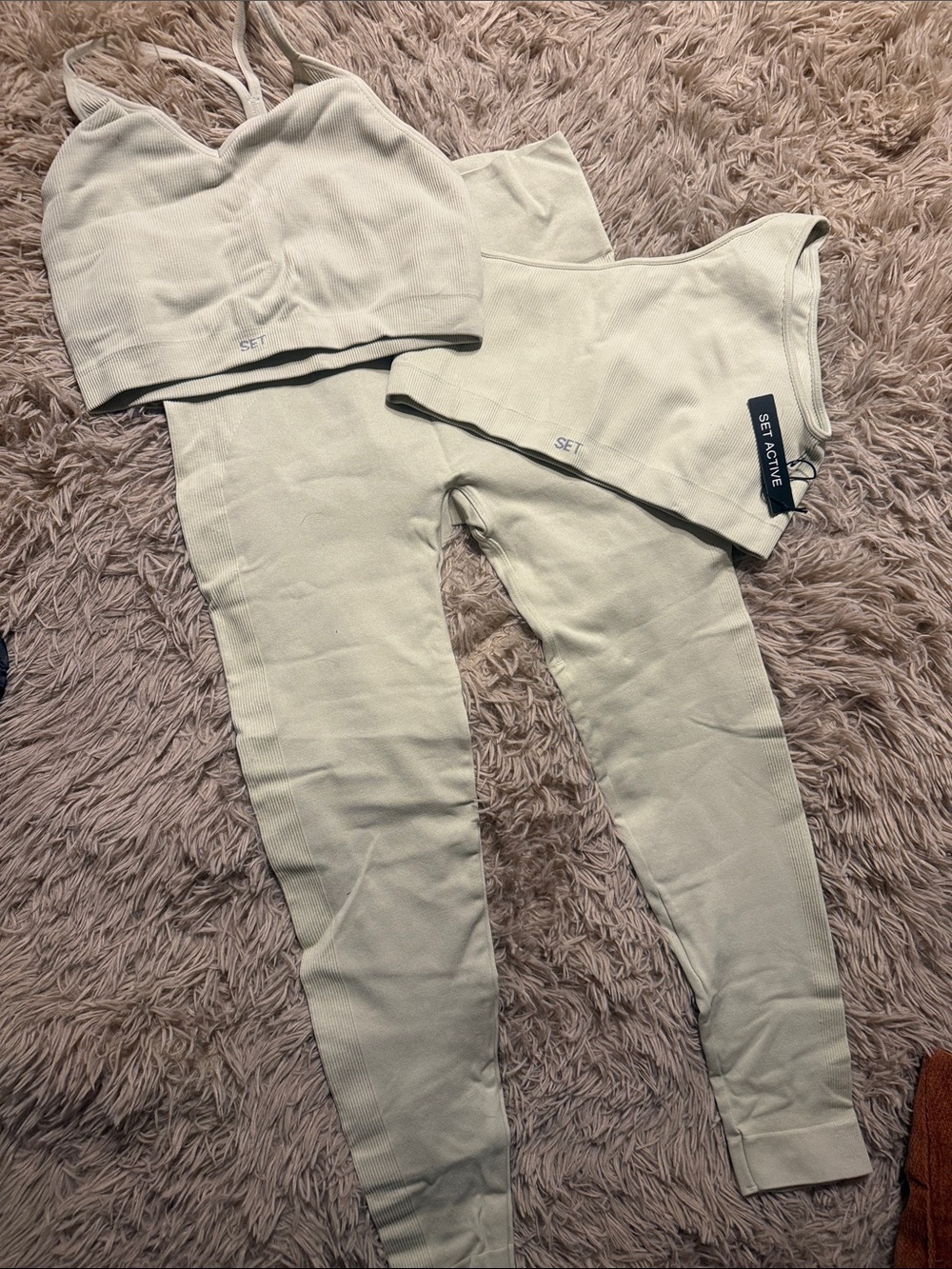 SET Active Cream-Hue Leggings and Sports Bra Set come together